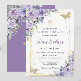 ウェディングシャワー パープルライラック 花 フラワーバタフライ リング 招待状