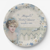 ウェディングシャワー ビンテージ ヴィクトリアン レディー 青い花 ペーパープレート (正面)