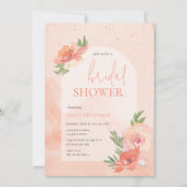 ウェディングシャワー ピンクがかったオレンジの水彩花のアーチ 招待状 (正面)