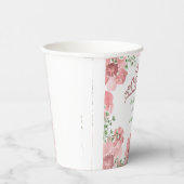 ウェディングシャワー ピンク グリッター クラウン ローズ 緑の葉 紙コップ (右)