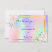 ウェディングシャワー ピンク パープル フォト フラワーホログラフィック サンキューカード (正面)