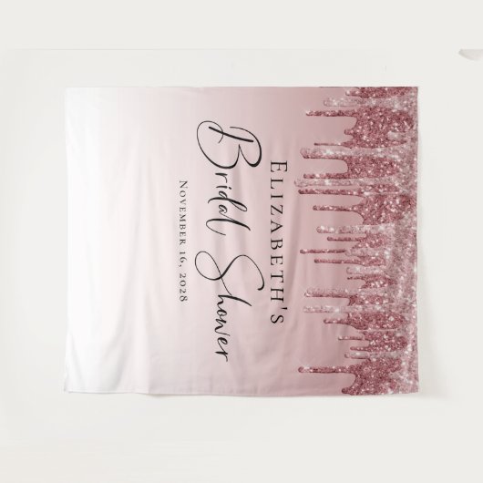 ウェディングシャワー ピンク ローズ ゴールド グリッター タペストリー (正面(横))