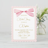 ウェディングシャワー ピンク 水彩 ボウ 可愛い 招待状 (スタンド正面)