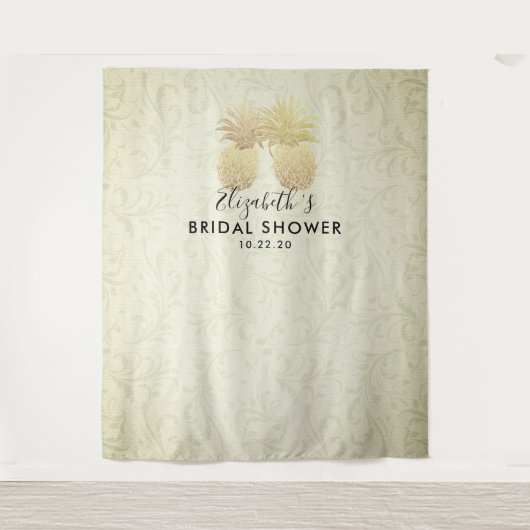 ウェディングシャワー フォトバックドロップ モダン ゴールド パイナップル タペストリー (正面)