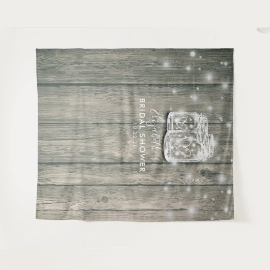 ウェディングシャワー フォトブース背景 木製 メイソンジャー ライト タペストリー (正面(横))