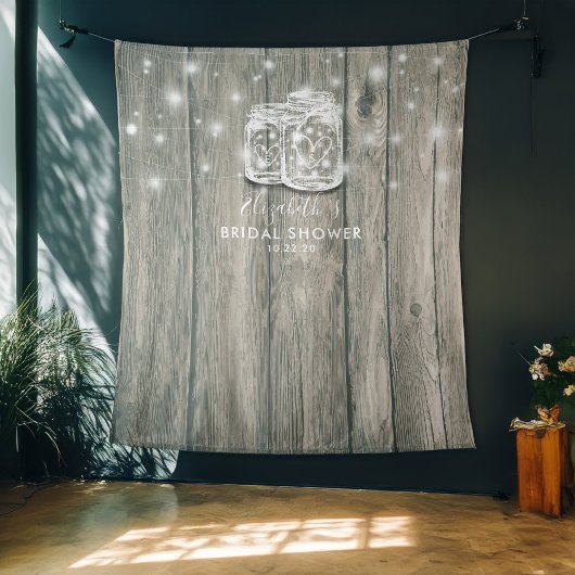 ウェディングシャワー フォトブース背景 木製 メイソンジャー ライト タペストリー