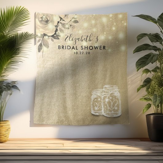 ウェディングシャワー フォトブース ゴールド フラワーマソンジャー タペストリー