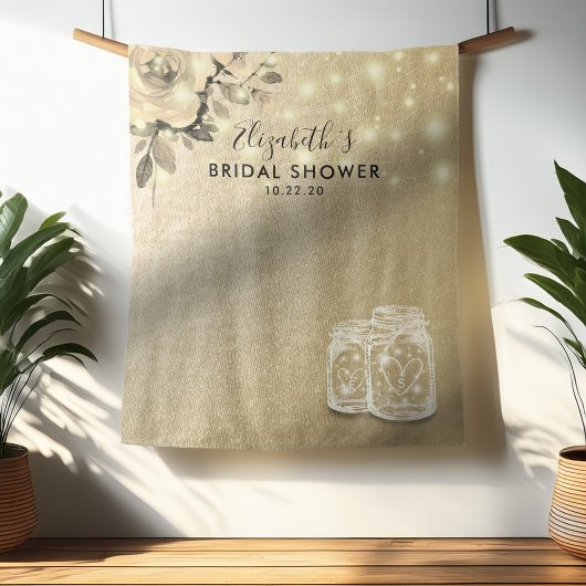 ウェディングシャワー フォトブース ゴールド フローラル メイソンジャー タペストリー