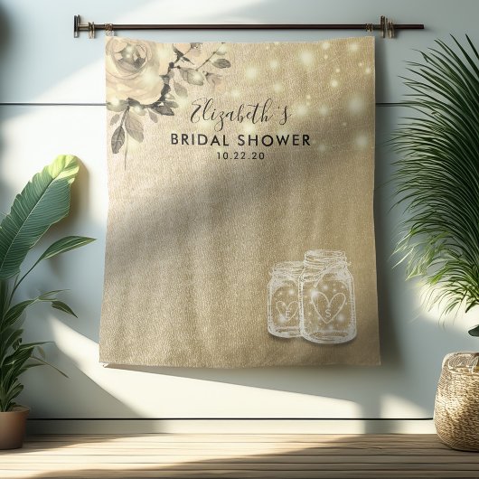ウェディングシャワー フォトブース ゴールド フローラル メイソンジャー タペストリー