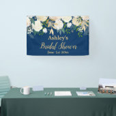 ウェディングシャワー フォトブース ネイビー＆ゴールド フラワープロップ 横断幕 (トレードショー)