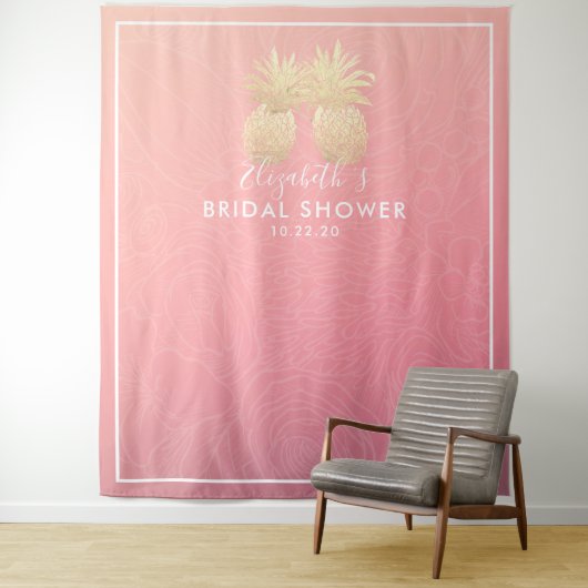 ウェディングシャワー フォトブース 背景 ゴールド パイナップル カップル タペストリー (インサイチュ)