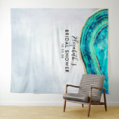 ウェディングシャワー フォトブース 背景 ティール ゴールド アゲート 地質学的岩石 タペストリー (インサイチュ(横))