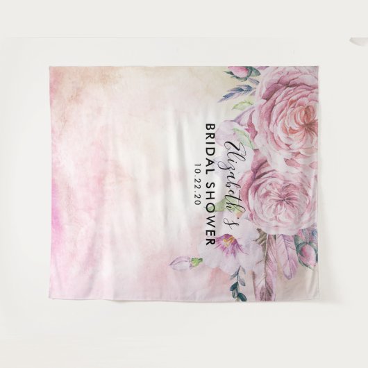 ウェディングシャワー フォトブース 背景 ボーホー フラワー フェザー タペストリー (正面(横))