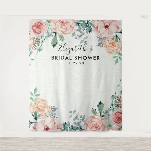 ウェディングシャワー フォトブース 背景 水彩 花 タペストリー (正面)