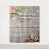 ウェディングシャワー フォトブース 花 木製 ライト タペストリー (正面)