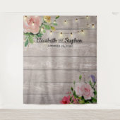 ウェディングシャワー フォトブース 花 木製 ライト タペストリー (正面)