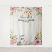 ウェディングシャワー フォトブース 花 縦格子 木 タペストリー (正面)