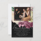 ウェディングシャワー フォト フラワリー バースデー マルサラ グリッター 招待状 (正面)