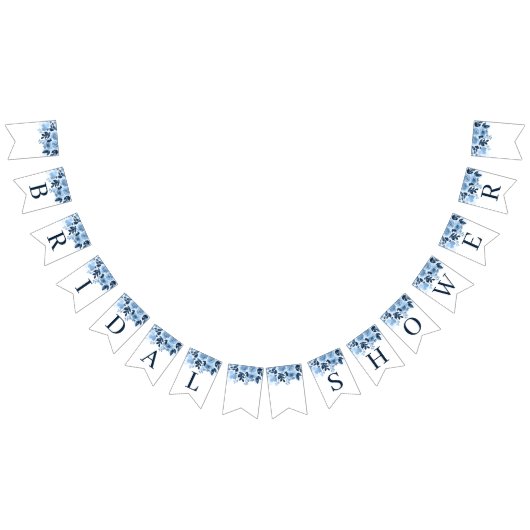 ウェディングシャワー フローラル スクリプト ネイビーブルー 水彩 バンティングフラッグ (全)