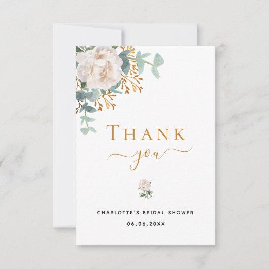 ウェディングシャワー フローラル ユーカリ グリーン エレガント サンキューカード (正面)