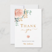 ウェディングシャワー フローラル ユーカリ ローズゴールド ピンク サンキューカード (正面)