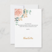 ウェディングシャワー フローラル ユーカリ ローズゴールド ピンク サンキューカード (裏面)