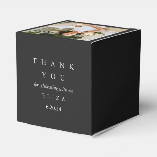 ウェディングシャワー ブラック 写真入りオリジナル感謝カード フェイバーボックス (裏面サイド)