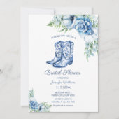 ウェディングシャワー ブルーカウガールブーツ 花柄 ウエスタン 招待状 (正面)