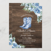 ウェディングシャワー ブルーカウガールブーツ 花 フラワーラスティック 招待状 (正面/裏面)