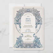 ウェディングシャワー ブルー アートヌーボー モリス 招待状 (正面)