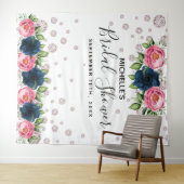 ウェディングシャワー ブルー ピンク フラワーズ ホワイト ダイヤモンド タペストリー (インサイチュ(横))