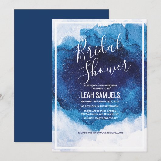 ウェディングシャワー ブルー 水彩 招待状 (正面/裏面)