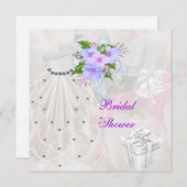 ウェディングシャワー ホワイトベール ライラックフラワー 招待状 (正面/裏面)
