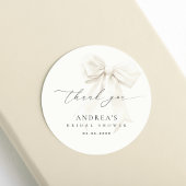 ウェディングシャワー　ホワイトリボンエレガントスクリプト　サンクス ラウンドシール