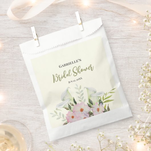 ウェディングシャワー ホワイト カラーリリー ローズ 水彩 P フェイバーバッグ (クリップ留めされた状態)