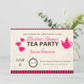 ウェディングシャワー マッド・ティーパーティー ピンク ブラウン ストライプ 招待状 (スタンド正面)