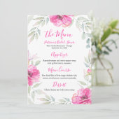 ウェディングシャワー メニュー ホットピンク フローラル 水彩 招待状 (スタンド正面)