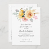ウェディングシャワー モダン フラワーリング ラスティック ピンク イエロー インビテーションポストカード (正面/裏面)