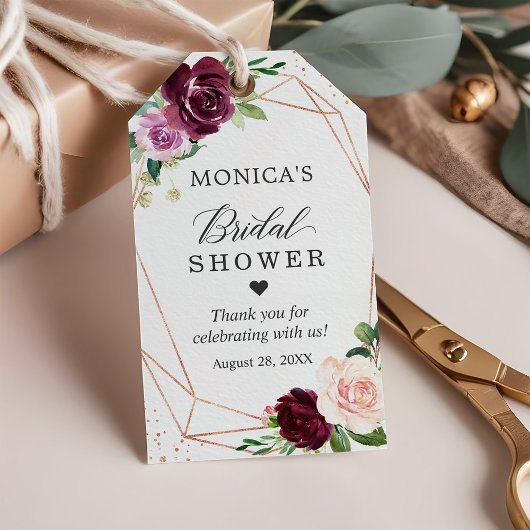 ウェディングシャワー モダン ボタニカル パープル ブラッシュ フラワーズ ギフトタグ