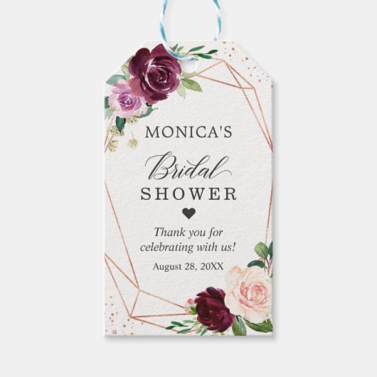 ウェディングシャワー モダン ボタニカル パープル ブラッシュ フラワープ ギフトタグ (正面)
