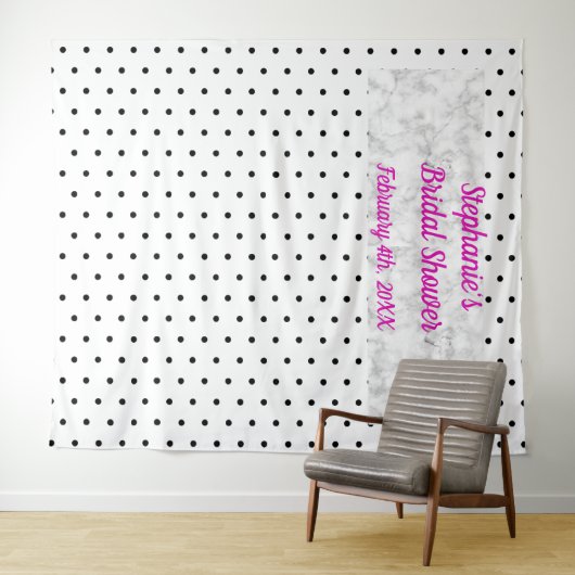 ウェディングシャワー モノグラム 名前 ポルカドット 大理石 クール タペストリー (インサイチュ(横))