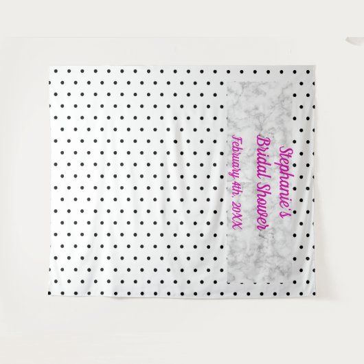 ウェディングシャワー モノグラム 名前 ポルカドット 大理石 クール タペストリー (正面(横))