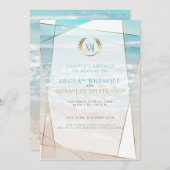 ウェディングシャワー |モノグラモダンムビーチ結婚式 招待状 (正面/裏面)