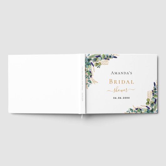 ウェディングシャワー ユーカリのグリーンとラベンダー ゲストブック (全面)