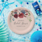 ウェディングシャワー ラスティック バーガンディ フローラル カスタム ペーパープレート (パーティー)