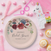 ウェディングシャワー ラスティック バーガンディ フローラル カスタム ペーパープレート (パーティー)