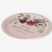 ウェディングシャワー ラスティック バーガンディ フローラル カスタム ペーパープレート (アングル)