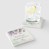 ウェディングシャワー ラベンダー＆グリーンフラワー ストーンコースター (横)