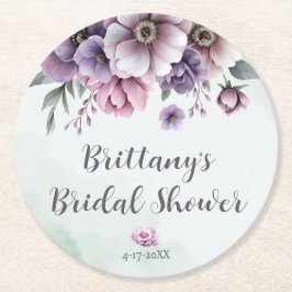 ウェディングシャワー ラベンダー&グリーンフローラルペーパコースター ラウンドペーパーコースター