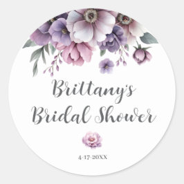 ウェディングシャワー ラベンダー 水彩 フラワー  ラウンドシール